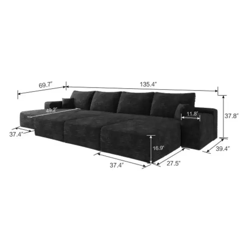 Grand canapé modulaire Cloud 6 places en duvet, canapé de salon pour appartement, aucun assemblage requis, noir