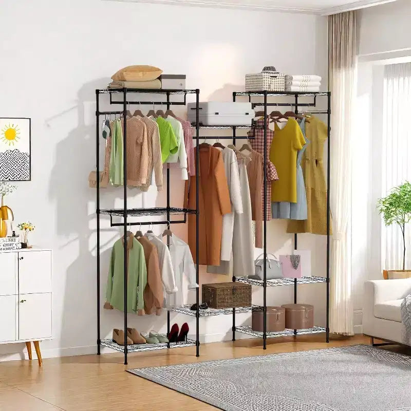 Acekool Organisateur de placard portable avec 4 tringles à vêtements réglables et 8 étagères, Portant à vêtements en métal pour chambre à coucher, 67x17.7