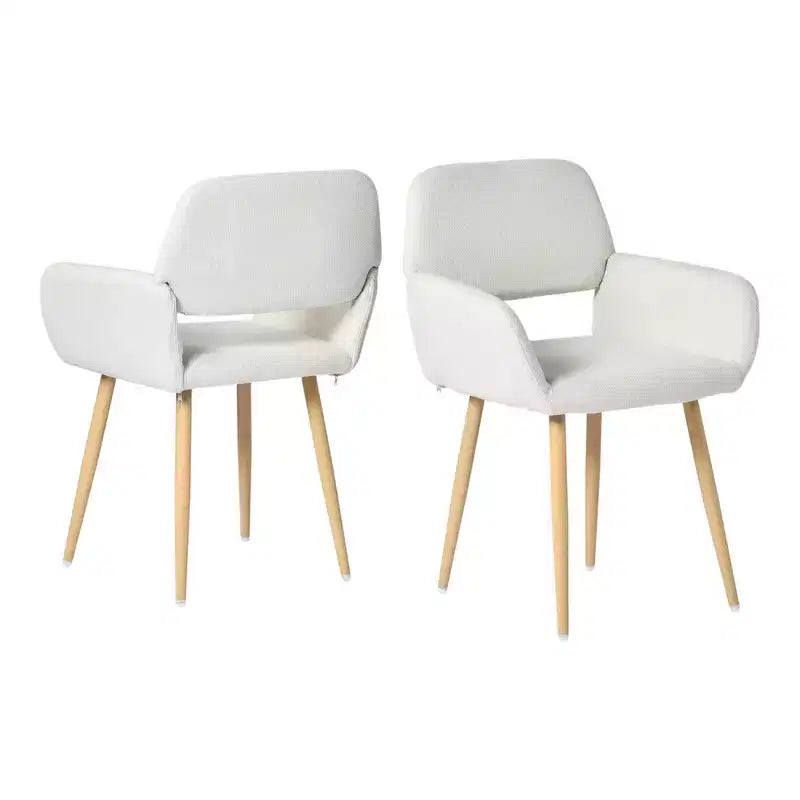 HomeRoots Lot de deux chaises de salle à manger avec accoudoirs en tissu beige et chêne et acier