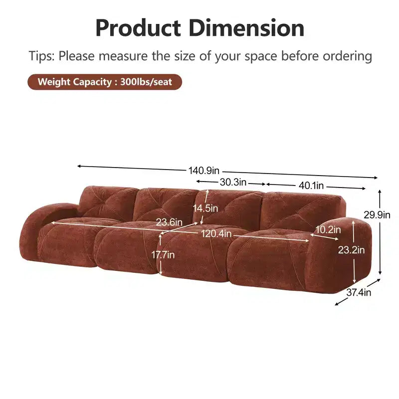 Clihome 140Tissu en Velours Doux,Canapé Désossé capitonné,Éponge Haute Densité 32D,Fond Design Ergonomique,Fond Antidérapant,Pour Salons