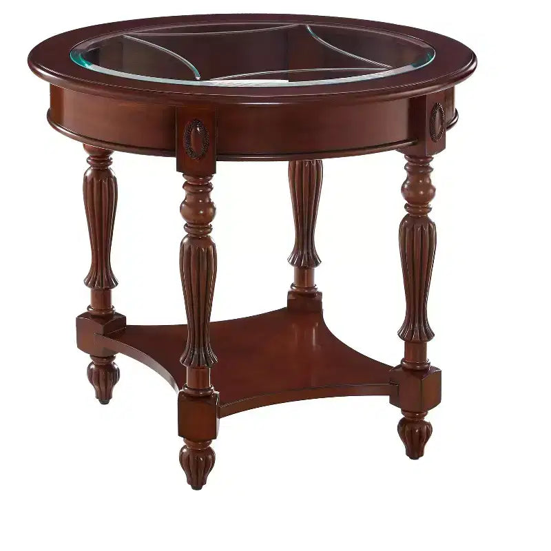 Table d'appoint ovale classique EHMKNP en bois massif avec plateau en verre
