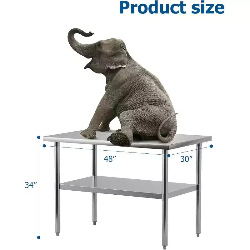 Table de travail en acier inoxydable certifiée NSF, robuste, pour cuisine commerciale, avec étagère inférieure, pour la maison, le restaurant, l'hôtel, argent