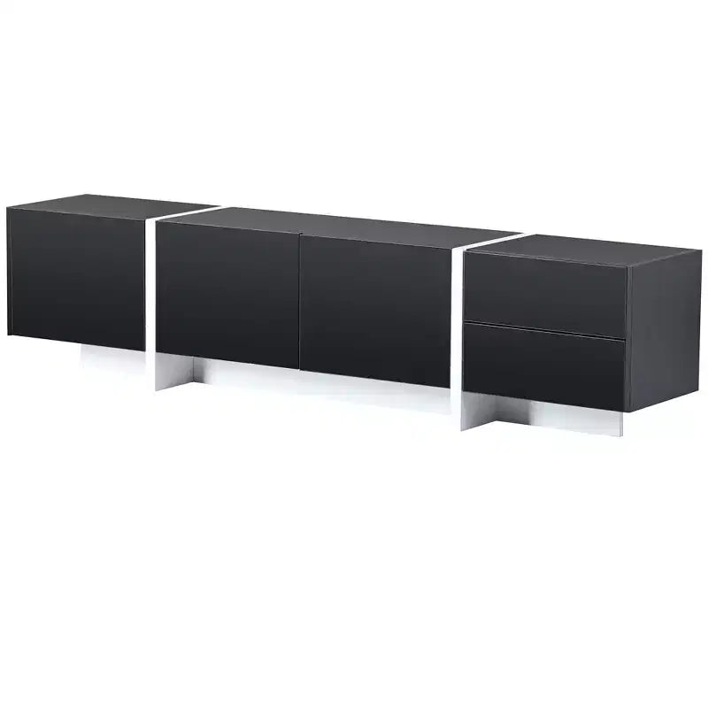 Meuble TV rectangulaire minimaliste moderne noir et blanc JVNOXK, un meuble TV au design unique adapté aux téléviseurs de moins de 80 pouces, parfait pour les salons.