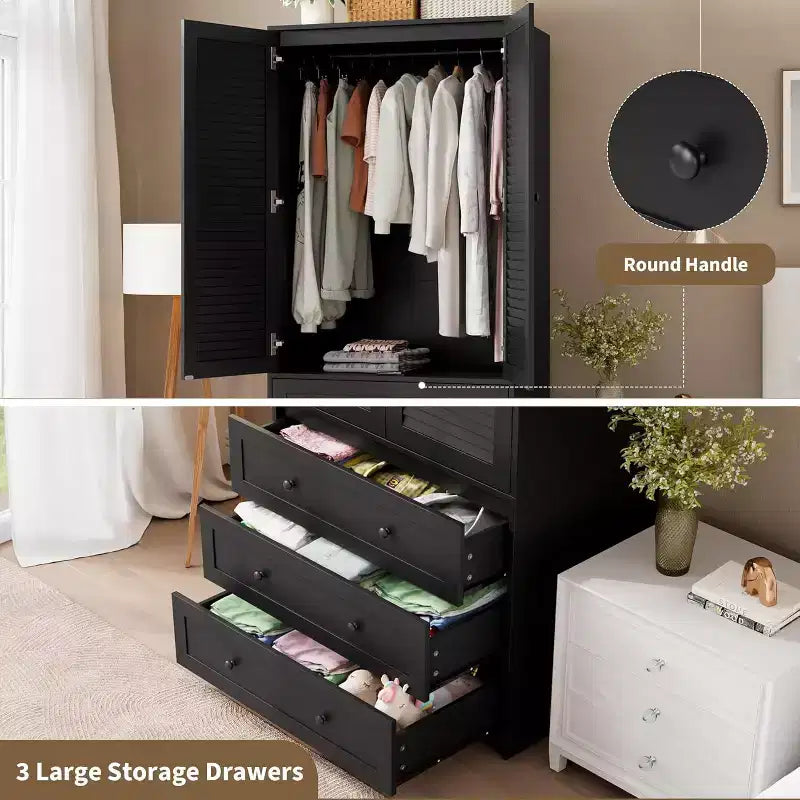 Armoire à portes persiennes | PB noir + MDF + Mélaminé + Papier | Pour Chambre à coucher, Chambre d'amis