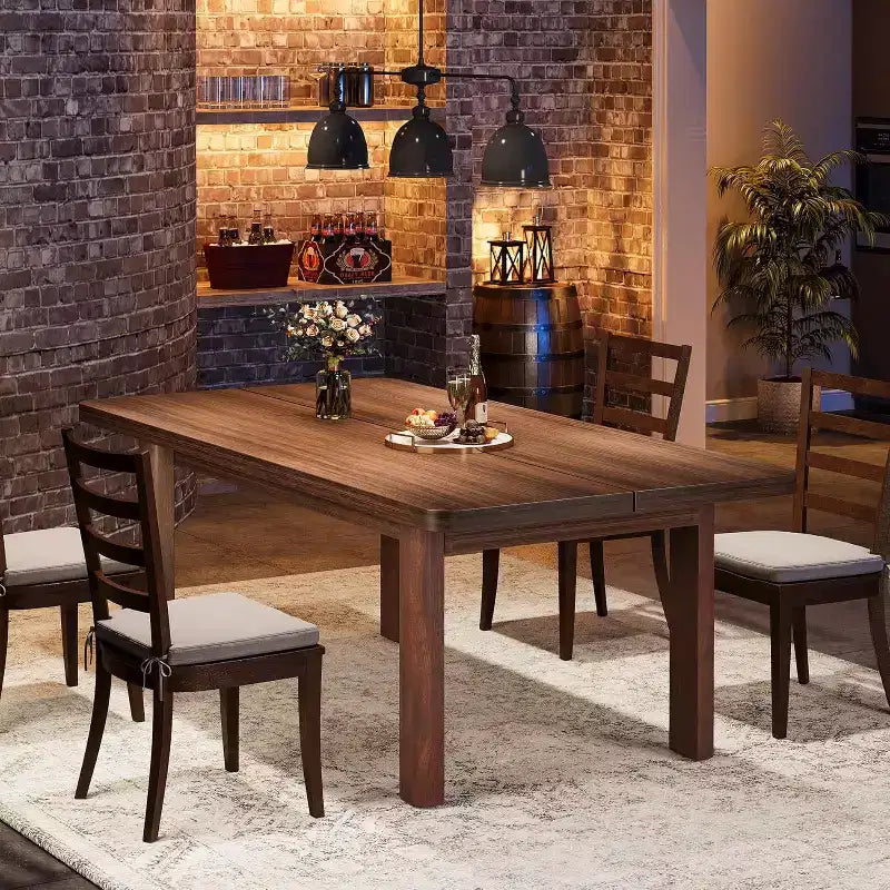 Table de salle à manger Lantine 63 pouces en bois de ferme pour 4 à 6 personnes, grande table rectangulaire de cuisine et de salle à manger avec pieds en bois massif pour la cuisine et la salle à manger