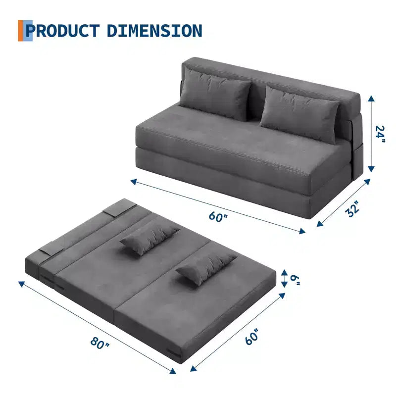 Fauteuil-lit pliant convertible – Canapé-futon en lin avec oreiller pour salon, chambre, dortoir, appartement, bureau à domicile – Gris foncé