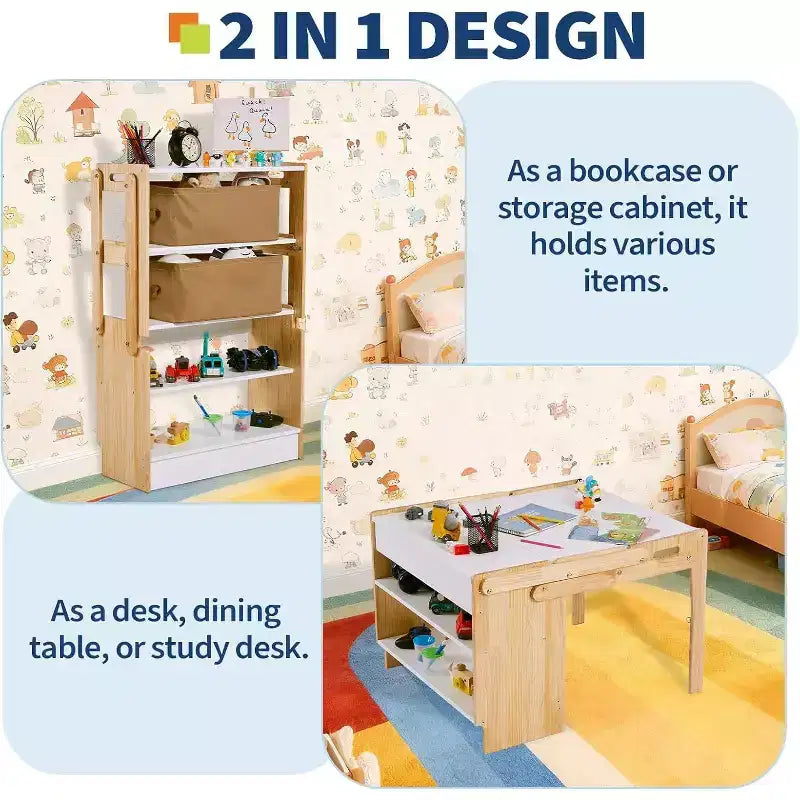 Bureau de jeu créatif avec 2 boîtes de rangement, ensemble mobilier table et chaise pliantes, table réglable pour l'école et la maison