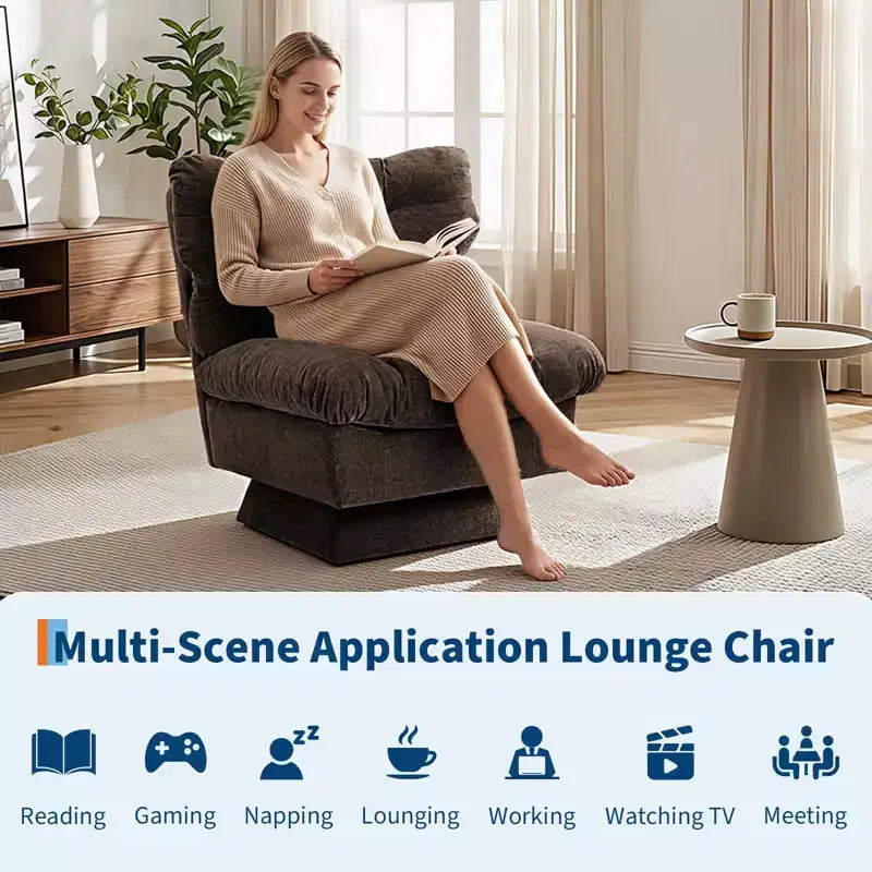 Fauteuil pivotant Acekool 360, fauteuil de lecture en chenille avec coussin épais pour salon ou chambre à coucher