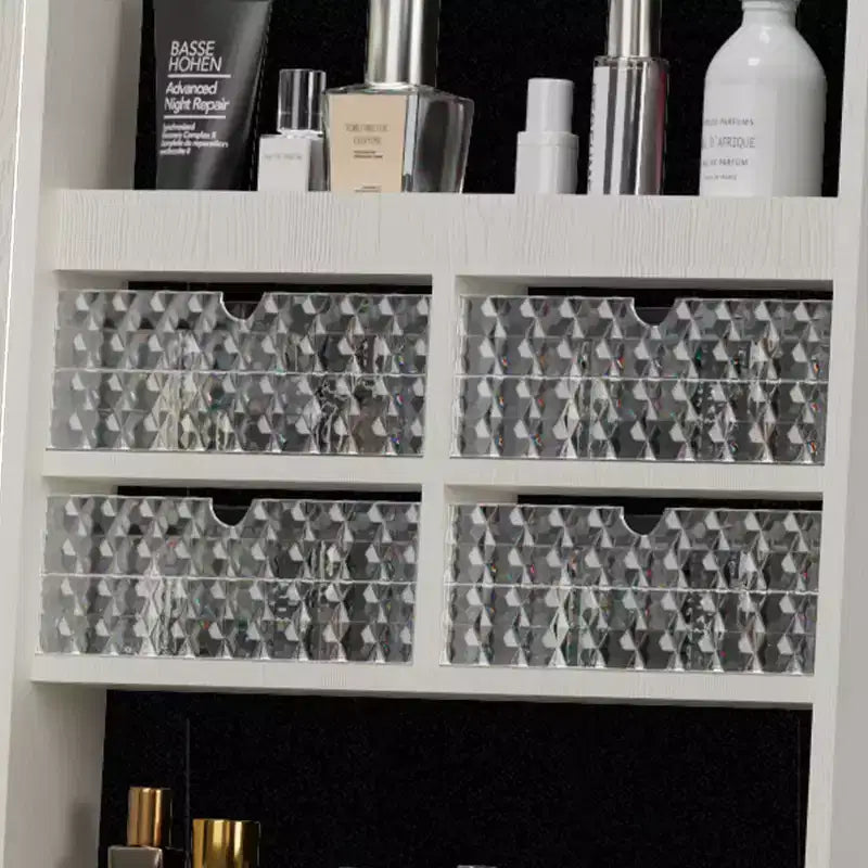 JVNOXK Armoire à Bijoux Verticale Rotative à 360° avec Rangement, Armoire à Bijoux Rotative à 360° avec Miroir Pleine Longueur, Armoire de Rangement Verrouillable Blanche