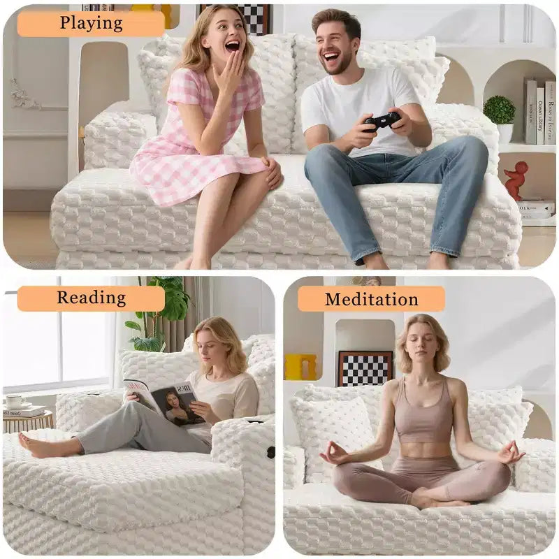 Chaise longue surdimensionnée de 60 pouces avec ports USB – Canapé-lit en velours côtelé avec porte-gobelets pour salon et chambre – Beige