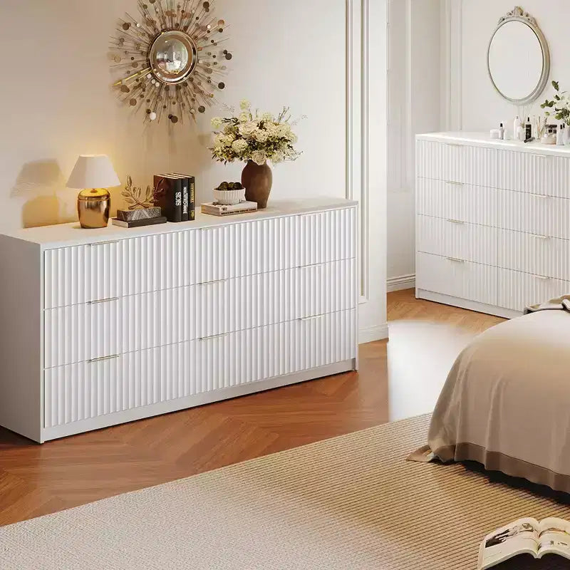 Commode cannelée à tiroirs, Organisateur de rangement en bois avec tiroirs, Grande capacité et anti-basculement, Commode de chambre et table de chevet rétro pour couloir, entrée