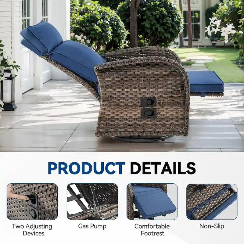 Pocassy 2 chaises longues de jardin polyvalentes avec coussin bleu
