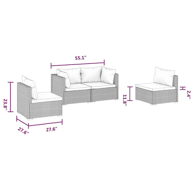 Joez Ensemble de canapés modulaires d'extérieur 4 pièces, table basse, rotin, rouge