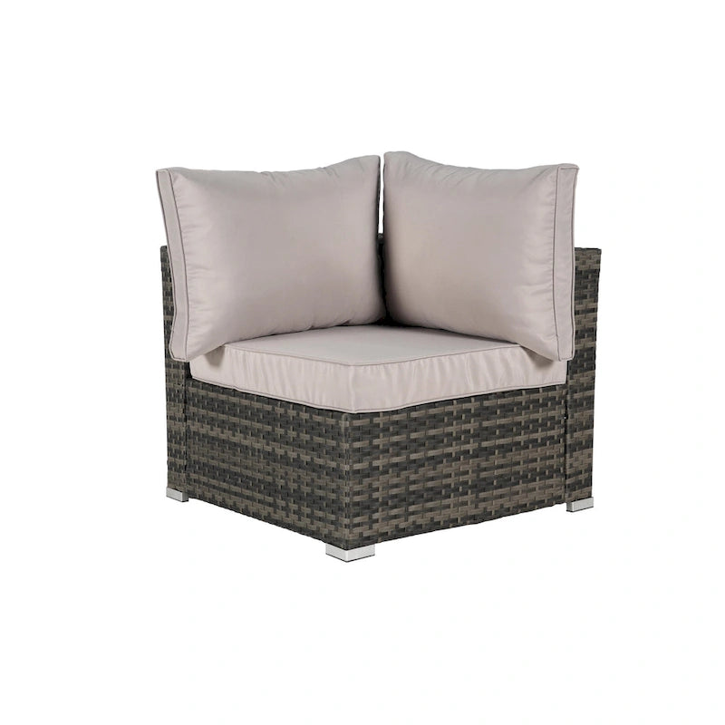 Ensemble de canapé d'angle extérieur 8 pièces, salon de jardin en osier toutes saisons avec table basse et 2 oreillers