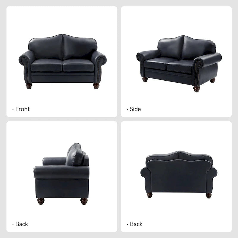 Canapé Angel Transitional en Cuir Véritable avec Dossier Capitonnée par HULALA HOME