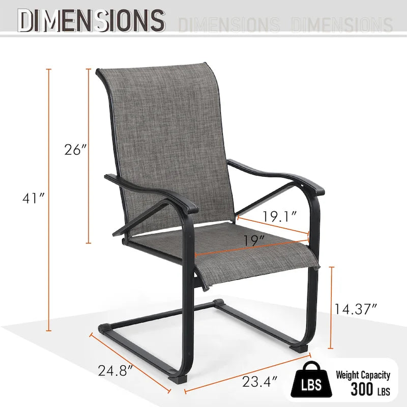 Ensembles de salle à manger de patio 7 pièces, 6 chaises en textilène et 1 table en métal avec trou pour parasol de 2,1 po