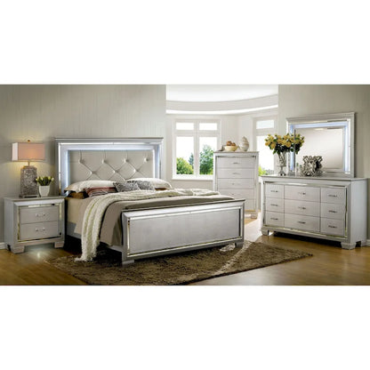 Commode et miroir contemporains 9 tiroirs Ruff Crocodile en bois en 2 pièces par Furniture of America