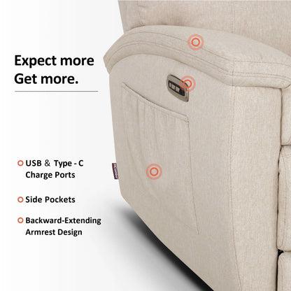 Canapé inclinable électrique MCombo 60,2 po avec massage et double chauffage, appuie-tête réglable, ports USB et Type C, tissu