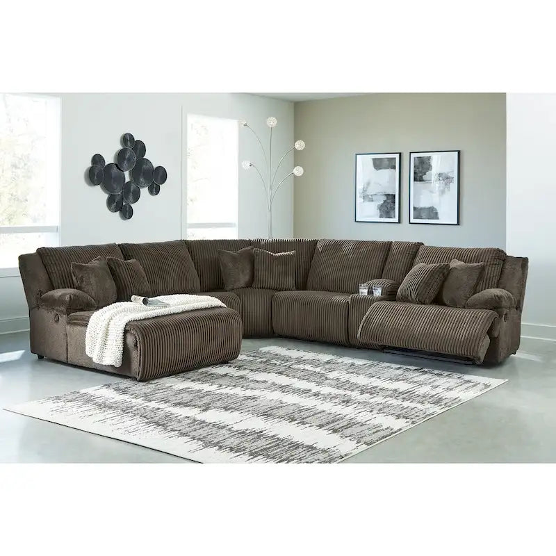 Signature Design by Ashley Canapé d'angle inclinable 6 places avec chaise longue Top Tier marron - 147 L x 134 P x 41 H