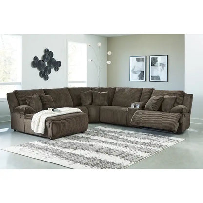 Signature Design by Ashley Canapé d'angle inclinable 6 places avec chaise longue Top Tier marron - 147 L x 134 P x 41 H
