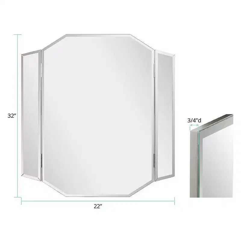 Miroir de vanité biseauté pliant Howard Elliott : Rectangulaire moderne, montage mural, cadre MDF, 32x30"