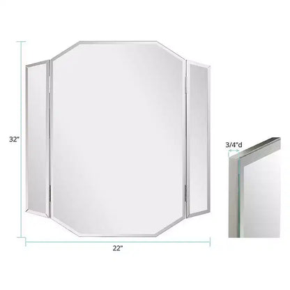 Miroir de vanité biseauté pliant Howard Elliott : Rectangulaire moderne, montage mural, cadre MDF, 32x30"