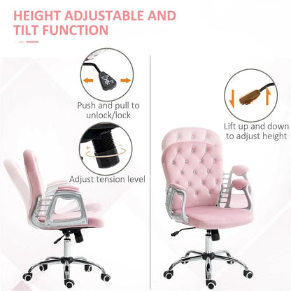 Fauteuil de bureau à hauteur réglable en velours avec accoudoirs rembourrés et roulettes - S.O.