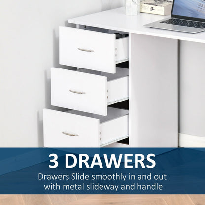 HOMCOM Bureau d'ordinateur moderne 47" pour la maison et le bureau, combo bibliothèque, table d'écriture, poste de travail avec 3 tiroirs et étagère de rangement - Blanc
