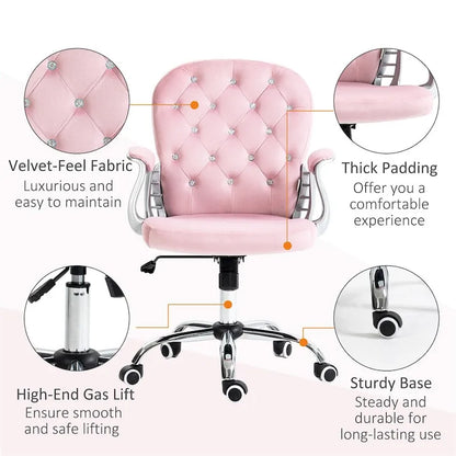 Fauteuil de bureau à hauteur réglable en velours avec accoudoirs rembourrés et roulettes - S.O.