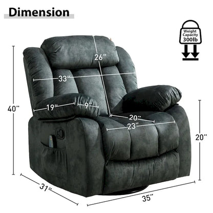 Fauteuil inclinable et pivotant à 360° avec massage manuel, chaleur et vibrations