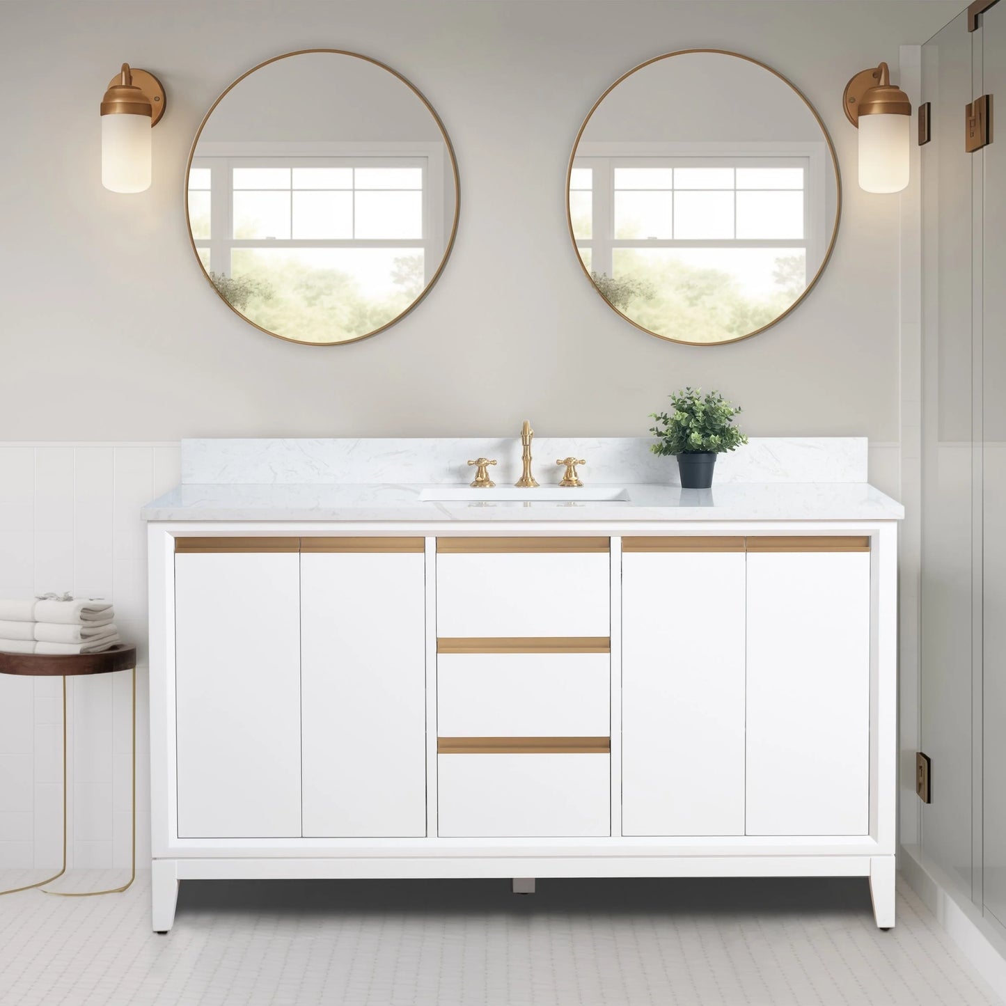 Meuble-lavabo Vanity Art avec évier en céramique et dessus en marbre reconstitué