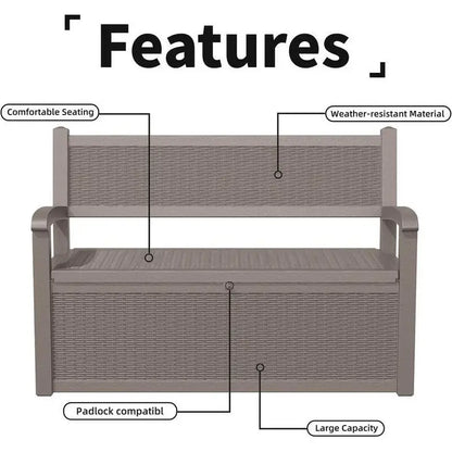 Banc de rangement en résine tout temps avec compartiment caché verrouillable - Aspect rotin, capacité de 227 kg, rangement de 265 litres