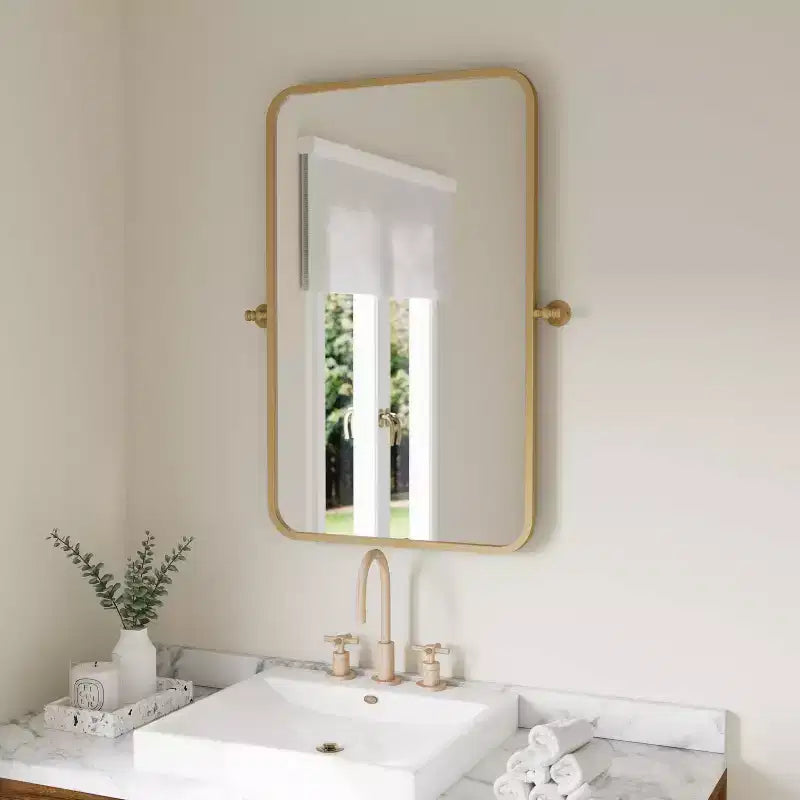 Flash Furniture Finlay Miroir Mural Pivotant en Métal - Grand Miroir de Maquillage d'Appoint pour Salle de Bain