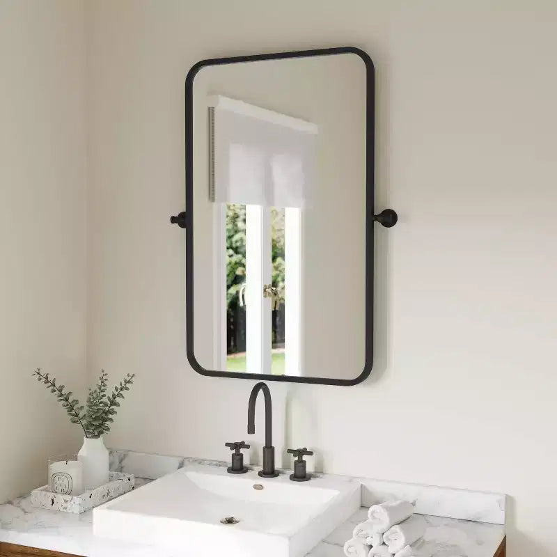 Flash Furniture Finlay Miroir Mural Pivotant en Métal - Grand Miroir de Maquillage d'Appoint pour Salle de Bain