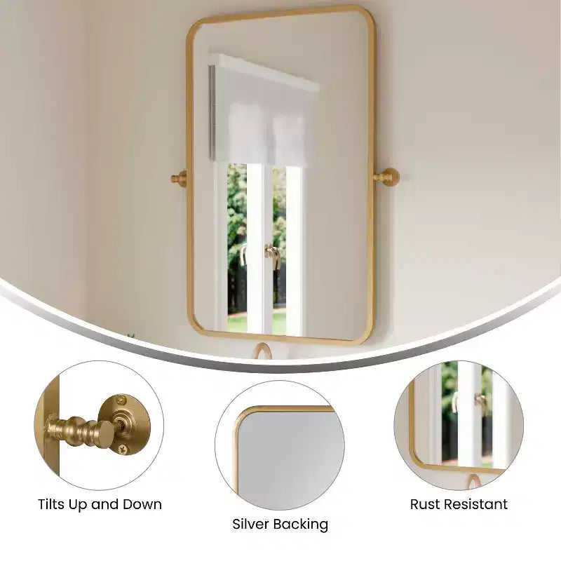 Flash Furniture Finlay Miroir Mural Pivotant en Métal - Grand Miroir de Maquillage d'Appoint pour Salle de Bain