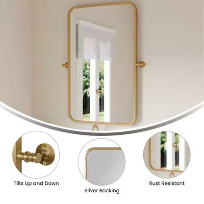 Flash Furniture Finlay Miroir Mural Pivotant en Métal - Grand Miroir de Maquillage d'Appoint pour Salle de Bain