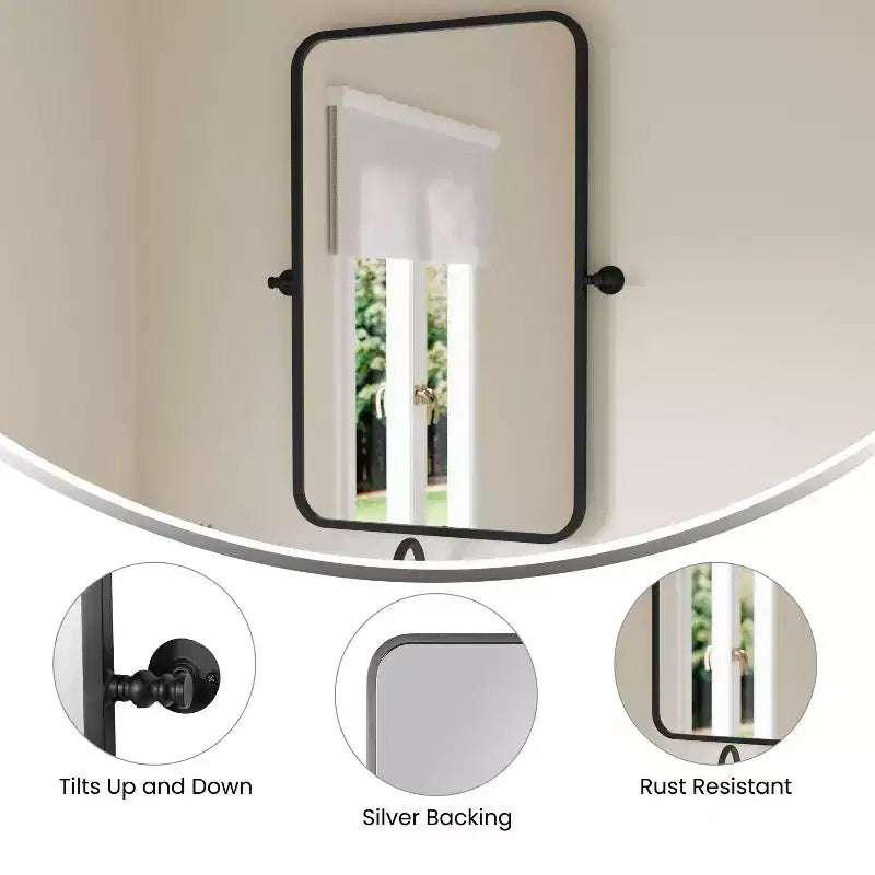 Flash Furniture Finlay Miroir Mural Pivotant en Métal - Grand Miroir de Maquillage d'Appoint pour Salle de Bain