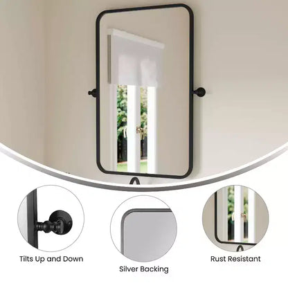 Flash Furniture Finlay Miroir Mural Pivotant en Métal - Grand Miroir de Maquillage d'Appoint pour Salle de Bain