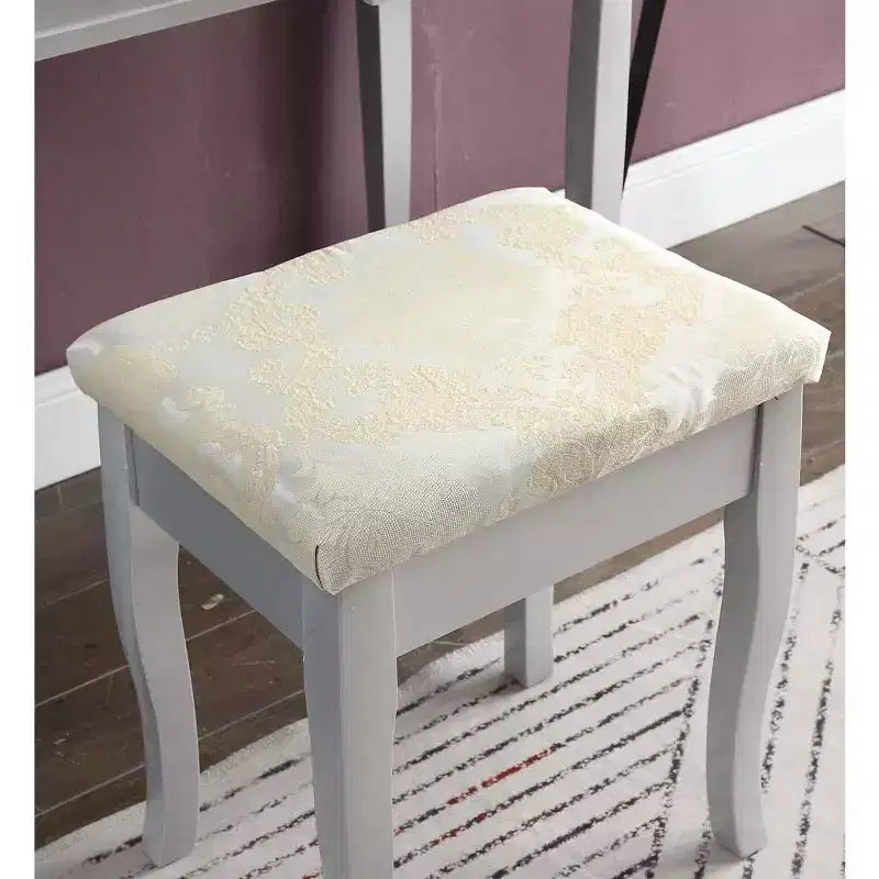 Coiffeuse et tabouret en bois argenté Sanlo