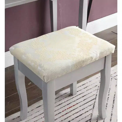 Coiffeuse et tabouret en bois argenté Sanlo