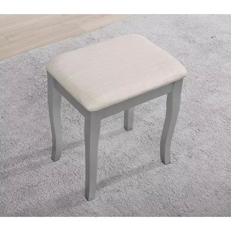Coiffeuse et tabouret en bois argenté Sanlo
