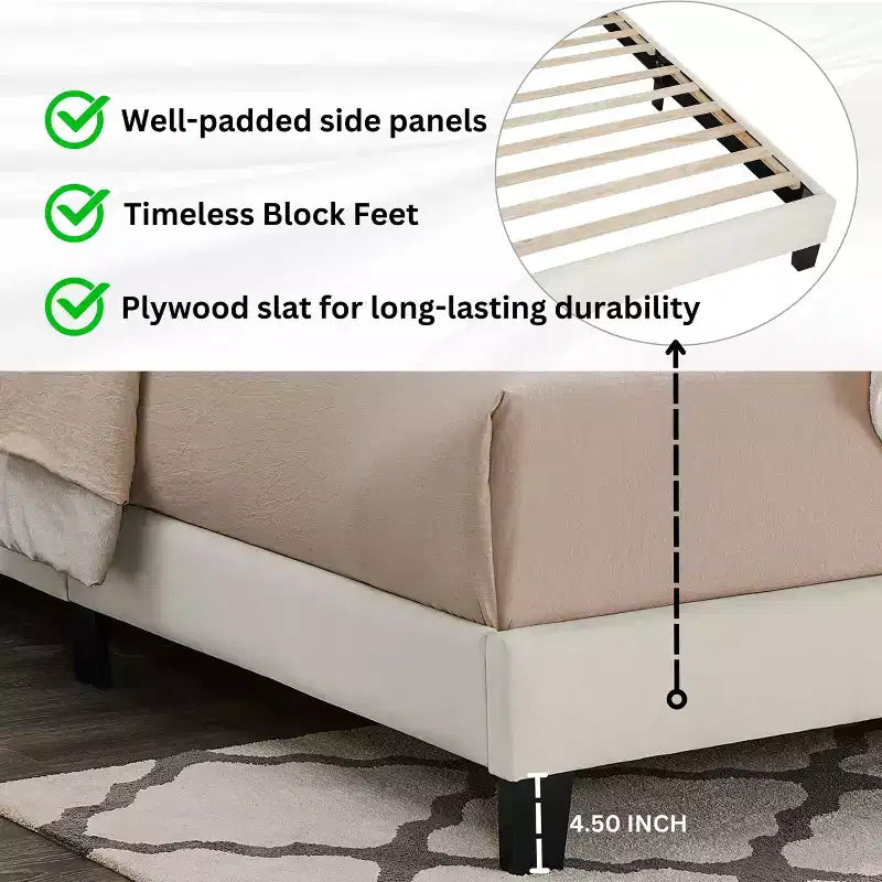 Lit plateforme rembourré 3D Findlay Plush coloris blanc cassé