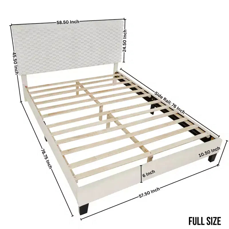 Lit plateforme rembourré 3D Findlay Plush coloris blanc cassé