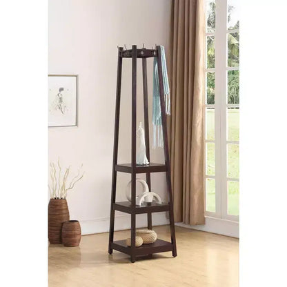 Roundhill Furniture Vassen Coat Rack w/ 3-Tier Storage Shelves - Espresso Finish
