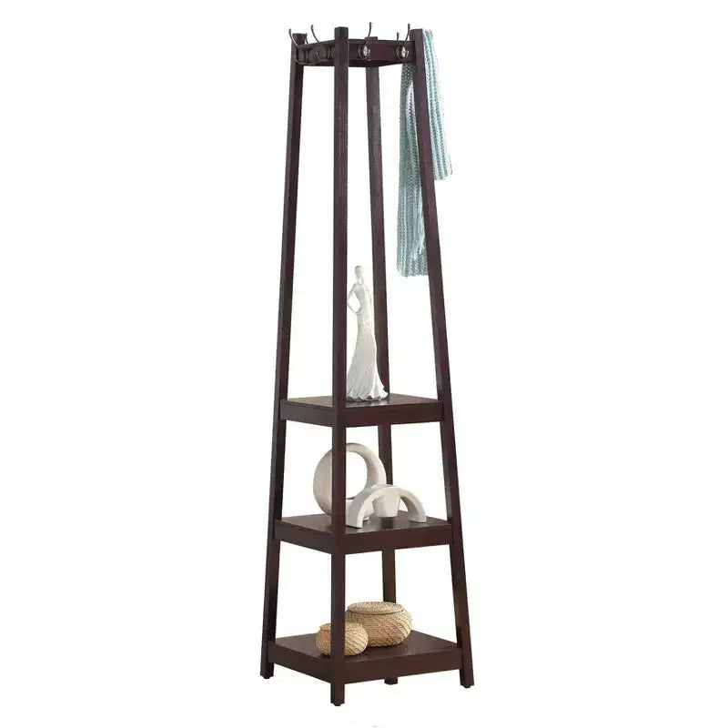 Porte-manteau Vassen de Roundhill Furniture avec étagères de rangement à 3 niveaux - Fini espresso