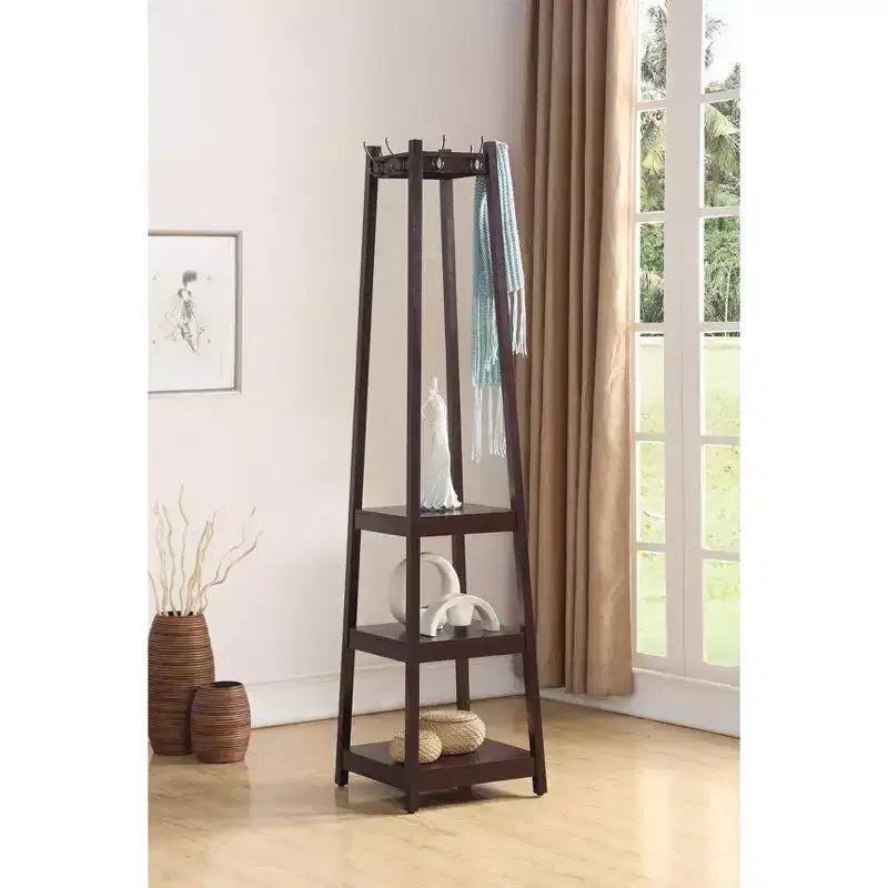 Porte-manteau Vassen de Roundhill Furniture avec étagères de rangement à 3 niveaux - Fini espresso