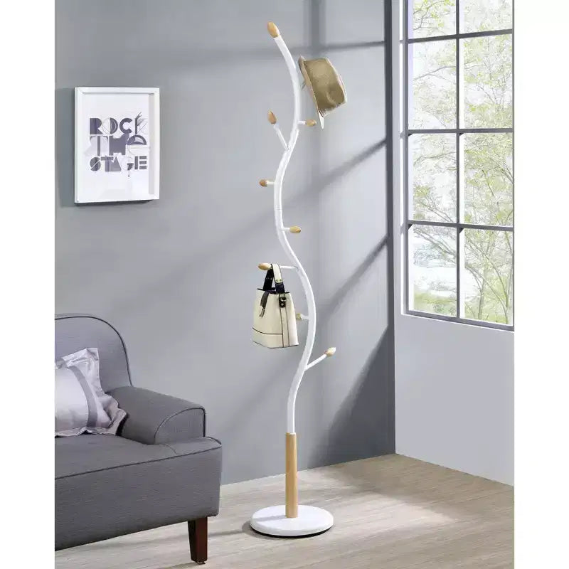 Porte-manteau sur pied en métal Arles de Roundhill Furniture - Blanc et Chêne