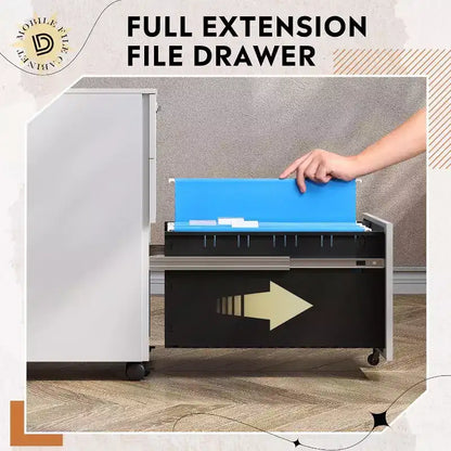 Caisson de bureau mobile à 3 tiroirs avec serrure intelligente, en acier pré-assemblé à placer sous le bureau