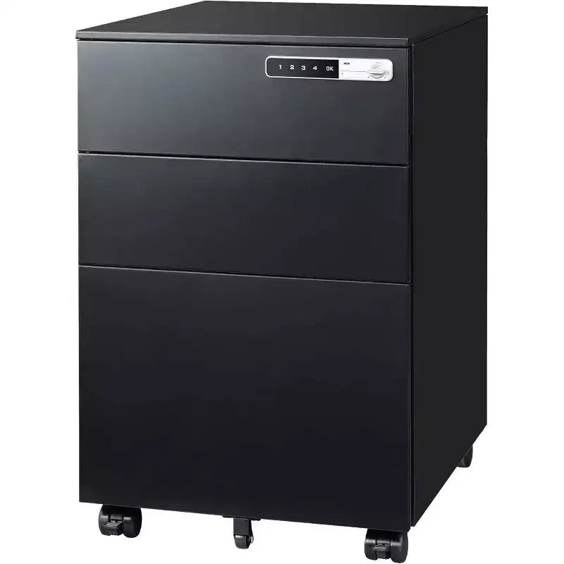Caisson de bureau mobile à 3 tiroirs avec serrure intelligente, en acier pré-assemblé à placer sous le bureau