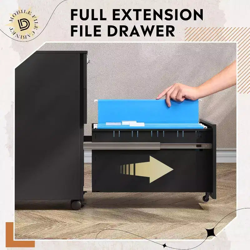 Caisson de bureau mobile à 3 tiroirs avec serrure intelligente, en acier pré-assemblé à placer sous le bureau
